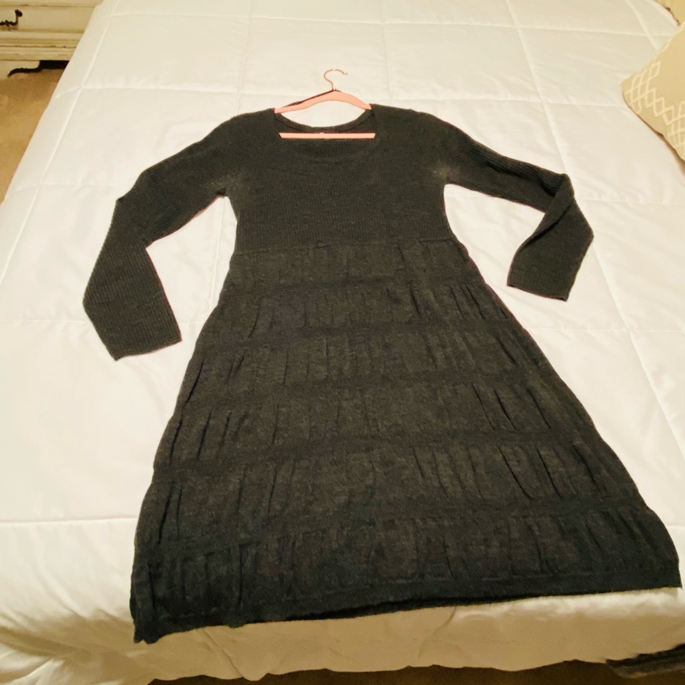 Dark Gray Long Sleeve Knit Dress